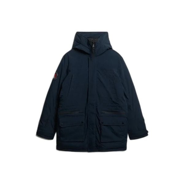 Parka Superdry City. Niebieskie parki męskie Superdry, l, z aplikacjami, z materiału, bez kołnierzyka, bez kaptura. Za 849.15 zł.