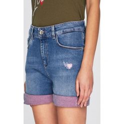 Trussardi Jeans - Szorty. Niebieskie szorty damskie TRUSSARDI JEANS, bez wzorów, z bawełny, casualowe, z podwyższonym stanem. W wyprzedaży za 439.90 zł.