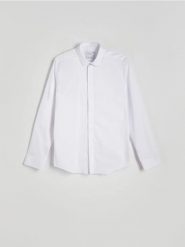 Gładka koszula super slim fit - biały. Białe koszule męskie Reserved, l, bez wzorów, z bawełny, bez kołnierzyka, bez ramiączek. Za 119.99 zł.