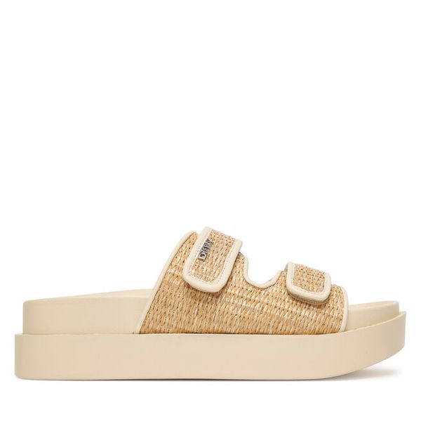 Klapki DKNY. Brązowe klapki damskie DKNY, bez wzorów, bez obcasa, bez zapięcia. Za 455.99 zł.