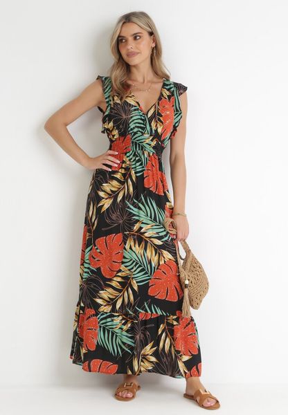 Czarna Wiskozowa Sukienka Maxi z Kopertowym Dekoltem i Gumkami w Pasie Sirerria. Czarne sukienki damskie Born2be, na imprezę, na lato, l, bez wzorów, z wiskozy, bez kołnierzyka, bez ramiączek, maxi, kopertowe. Za 79.99 zł.