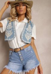 Niebieskie Szorty Jeansowe z Bawełny High Waist Ozdobione Guzikami i Wystrzępionymi Nogawkami Hettila. Niebieskie szorty damskie Renee, bez wzorów, z bawełny, eleganckie, z podwyższonym stanem. Za 109.99 zł.