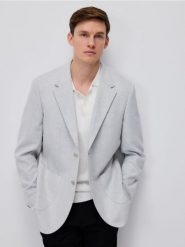 Marynarka slim fit z wiskozą - jasnoszary. Szare garnitury męskie Reserved, l, bez wzorów, z tkaniny. W wyprzedaży za 179.99 zł.