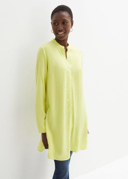 Długa bluzka z wiskozy. Niebieskie bluzki damskie bonprix, bez wzorów, z wiskozy, eleganckie, bez kołnierzyka, bez ramiączek. Za 129.99 zł.