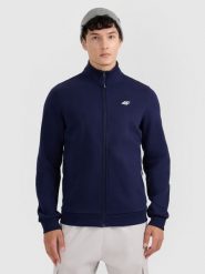 4F Bluza dresowa rozpinana bez kaptura męska - granatowa M. Niebieskie bluzy męskie 4F, m, bez wzorów, z bawełny, bez ramiączek, bez kaptura. Za 159.99 zł.