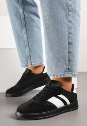Czarne Sneakersy Typu Tenisówki z Ozdobnymi Paskami Amodelle. Czarne trampki i tenisówki damskie Born2be, bez wzorów, z jeansu, bez zapięcia. Za 84.99 zł.