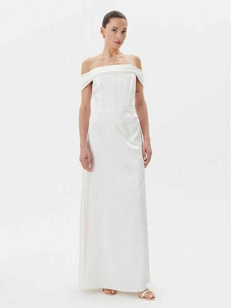 Rinascimento Sukienka wieczorowa CFC0123802003 Biały Regular Fit. Białe sukienki damskie Rinascimento, m, bez wzorów, z syntetyku, wizytowe, bez kołnierzyka, bez ramiączek. Za 419.99 zł.