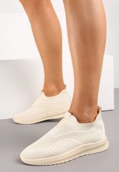 Beżowe Wsuwane Buty Sportowe z Elastyczną Cholewką Olaris. Brązowe obuwie sportowe damskie Born2be, bez wzorów, bez zapięcia. Za 74.99 zł.
