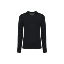 Sweter v-neck z merynosów Kariban Premium. Czarne swetry męskie KARIBAN, na zimę, m, bez wzorów, bez kołnierzyka, bez ramiączek. Za 305.50 zł.