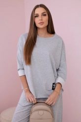 Komplet bawełniany bluza + spodnie jasny szary. Szare bluzy damskie KESI, l, bez wzorów, z bawełny, biznesowe, bez ramiączek, bez kaptura. Za 284.37 zł.