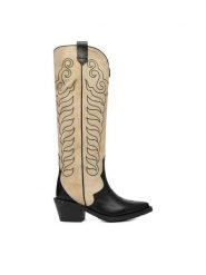 Badura Kowbojki EO-BAYLOR-5033-25 Beżowy. Brązowe kozaki damskie Badura, bez wzorów, ze skóry, bez obcasa, na słupku, bez zapięcia. Za 629.99 zł.