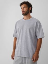 4F T-shirt loose gładki męski - szary M. Szare t-shirty męskie 4F, m, bez wzorów, z bawełny, bez kołnierzyka, bez ramiączek. Za 69.99 zł.