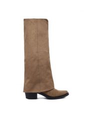 DeeZee Kozaki 23689-22 Brązowy. Brązowe kozaki damskie DeeZee, bez wzorów, z materiału, bez obcasa, na płaskiej podeszwie, bez zapięcia. Za 229.99 zł.