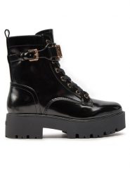 Guess Botki Vaires FLTSOM PAT10 Czarny. Czarne botki damskie Guess, z aplikacjami, ze skóry, bez obcasa, na płaskiej podeszwie, bez zapięcia. Za 749.99 zł.