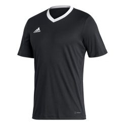 Koszulka do piłki nożnej Adidas Entrada 22. Czarne bluzki damskie Adidas, l, bez wzorów, z tkaniny, sportowe, bez kołnierzyka, bez ramiączek. Za 59.99 zł.
