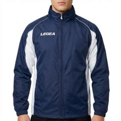 Kurtka przeciwdeszczowa Storm dla mężczyzn do biegania niebiesko-biała. Białe kurtki męskie Legea, m, bez wzorów. Za 60.00 zł.