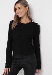 Czarny Sweter z Napami Stephanan. Czarne swetry nierozpinane damskie Born2be, na zimę, m, bez wzorów, bez kołnierzyka, bez ramiączek. Za 99.99 zł.