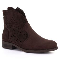 Botki damskie zamszowe kowbojki ażurowe brązowe S.Barski HY61-8026. Brązowe botki damskie S.BARSKI, z aplikacjami, z nubiku, bez obcasa, bez zapięcia. Za 179.99 zł.