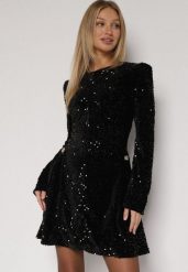 Czarna Cekinowa Sukienka Koktajlowa z Geometrycznymi Ramionami Reffera. Czarne sukienki damskie Born2be, na imprezę, l, bez wzorów, eleganckie, bez kołnierzyka, bez ramiączek, maxi, rozkloszowane. Za 169.99 zł.