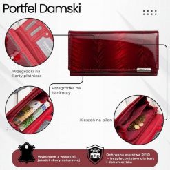 Skórzany czerwony lakierowany portfel damski SP-16-RD. Czerwone portfele damskie Jennifer Jones, z lakierowanej skóry. Za 99.00 zł.