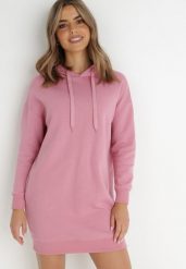 Różowa Bluza Długa z Kapturem Akare. Czerwone bluzy damskie Born2be, m, bez wzorów, z polaru, casualowe, bez ramiączek, z kapturem. Za 74.99 zł.