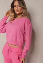 Fuksjowa Bluza z Bawełną ze Ściągaczami przy Rękawach i w Pasie Alberia. Czerwone bluzy damskie Renee, l, bez wzorów, z bawełny, casualowe, bez ramiączek, bez kaptura. Za 24.99 zł.