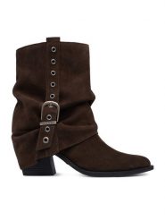G-STAR Kowbojki CEO-59132-01R Brązowy. Brązowe botki damskie G-Star, bez wzorów, ze skóry, retro, bez obcasa, na słupku, bez zapięcia. Za 399.99 zł.
