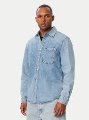 Tommy Jeans Koszula jeansowa DM0DM23701 Niebieski Regular Fit. Niebieskie koszule męskie Tommy Jeans, m, bez wzorów, z bawełny, bez kołnierzyka, bez ramiączek. Za 369.99 zł.