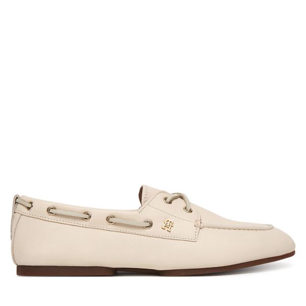 Półbuty Tommy Hilfiger. Białe półbuty damskie Tommy Hilfiger, bez wzorów, bez obcasa, na płaskiej podeszwie, bez zapięcia. Za 385.99 zł.