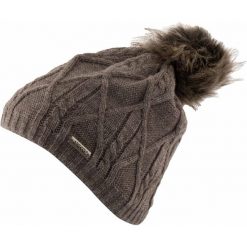 Damska czapka Areco Brown z pomponem i polarem. Brązowe czapki damskie Erima, bez wzorów, z materiału, sportowe. Za 151.99 zł.