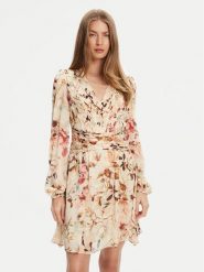 Guess Sukienka koktajlowa W5YK20 WDW82 Beżowy Regular Fit. Brązowe sukienki damskie Guess, xxl, z aplikacjami, z syntetyku, wizytowe, bez kołnierzyka, bez ramiączek. Za 399.99 zł.