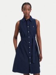 Polo Ralph Lauren Sukienka koszulowa 211968897004 Granatowy Regular Fit. Niebieskie sukienki damskie Polo Ralph Lauren, bez wzorów, z bawełny, bez kołnierzyka, bez ramiączek, koszulowe. Za 989.99 zł.