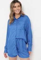 Granatowy Komplet 2-częściowy z Koszulą i Szortami Adelise. Niebieskie koszule damskie Born2be, l, bez wzorów, bez kołnierzyka, bez ramiączek. Za 149.99 zł.