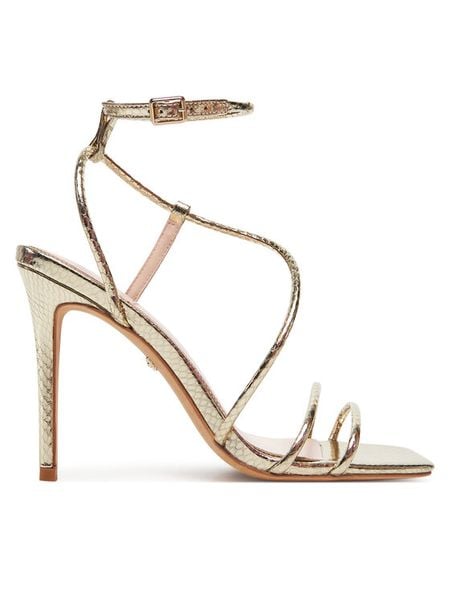 Marciano Guess Sandały 5GGZ34 7325A Złoty. Żółte sandały damskie Marciano Guess, z aplikacjami, ze skóry, bez obcasa, na szpilce, bez zapięcia. Za 669.99 zł.