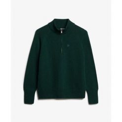 Klasyczny sweter z zamkiem przy szyi dla kobiet z bawełny Superdry. Zielone swetry nierozpinane damskie Superdry, na zimę, bez wzorów, z bawełny, klasyczne, bez kołnierzyka, bez ramiączek. Za 353.95 zł.