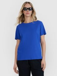 4F T-shirt oversize z nadrukiem damski - niebieski XS. Niebieskie t-shirty damskie 4F, uniwersalny, bez wzorów, z bawełny, klasyczne, bez kołnierzyka, bez ramiączek. W wyprzedaży za 29.99 zł.