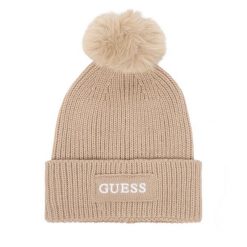 Czapka Guess. Brązowe czapki damskie Guess, na zimę, z aplikacjami. Za 154.99 zł.