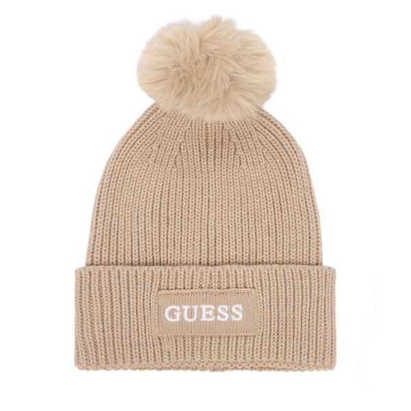 Czapka Guess. Brązowe czapki damskie Guess, na zimę, z aplikacjami. Za 154.99 zł.