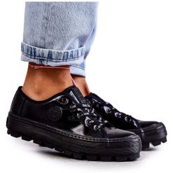 Modne Lakierowane Trampki Big Star KK274044 Czarne. Czarne trampki i tenisówki damskie bez wzorów, z gumy, bez zapięcia. Za 246.96 zł.