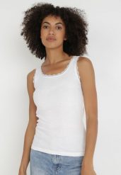 Biały Top Bawełniany Neagina. Białe topy damskie Born2be, l, bez wzorów, z bawełny, eleganckie, bez kołnierzyka, bez ramiączek. Za 9.99 zł.
