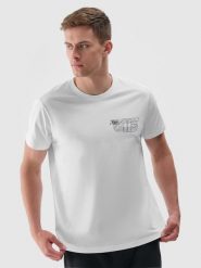 4F T-shirt regular z nadrukiem męski - biały XL. Białe t-shirty męskie 4F, m, bez wzorów, z bawełny, bez kołnierzyka, bez ramiączek. W wyprzedaży za 39.99 zł.