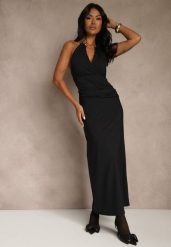 Czarna Wieczorowa Sukienka Halter z Odkrytymi Plecami Sewsara. Czarne sukienki damskie Renee, m, bez wzorów, eleganckie, bez kołnierzyka, bez ramiączek, maxi. Za 139.99 zł.
