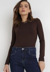 Ciemnobrązowe Body Maerane. Brązowe body Born2be, bez wzorów, z jeansu. Za 84.99 zł.