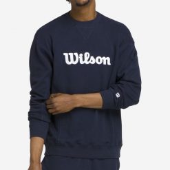 Bluza tenisowa męska Wilson Classic. Niebieskie bluzy męskie Wilson, m, bez wzorów, z bawełny, sportowe, bez ramiączek, bez kaptura. Za 289.99 zł.