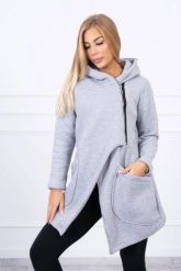 Bluza ocieplana z asymetrycznym suwakiem szara. Szare bluzy damskie KESI, l, bez wzorów, z bawełny, bez ramiączek, bez kaptura. Za 238.37 zł.