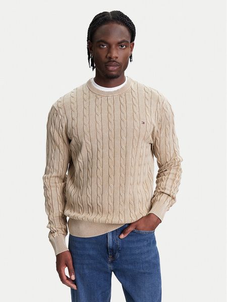 Tommy Hilfiger Sweter Classic MW0MW39524 Beżowy Regular Fit. Brązowe swetry męskie Tommy Hilfiger, m, bez wzorów, z bawełny, bez kołnierzyka, bez ramiączek. Za 389.99 zł.
