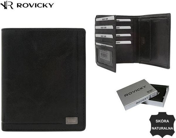 Rovicky Skórzany portfel męski w orientacji pionowej - Rovicky NoSize. Portfele męskie ROVICKY, bez wzorów. Za 157.53 zł.