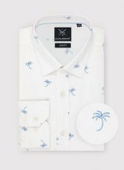 PAKO LORENTE – Biała męska koszula w palmy. Białe koszule męskie Pako Lorente, m, bez wzorów, z bawełny, klasyczne, bez kołnierzyka, bez ramiączek. Za 119.99 zł.