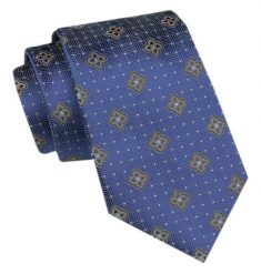 Modny Krawat Męski - Alties - Niebieski, Wzór Geometryczny. Niebieskie krawaty i muchy Alties, bez wzorów, z tkaniny, eleganckie. Za 49.00 zł.