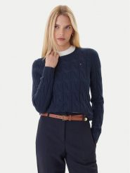 Tommy Hilfiger Sweter WW0WW43586 Granatowy Regular Fit. Niebieskie swetry nierozpinane damskie Tommy Hilfiger, xxl, bez wzorów, z wełny, bez kołnierzyka, bez ramiączek. Za 649.99 zł.